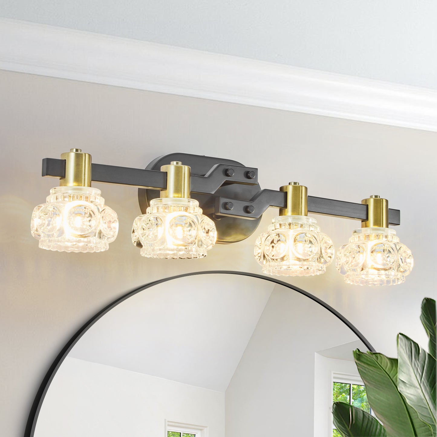 Siolat LED Wall Light Fixture | 4-Lights | Black & Gold - Default - lantern wall light