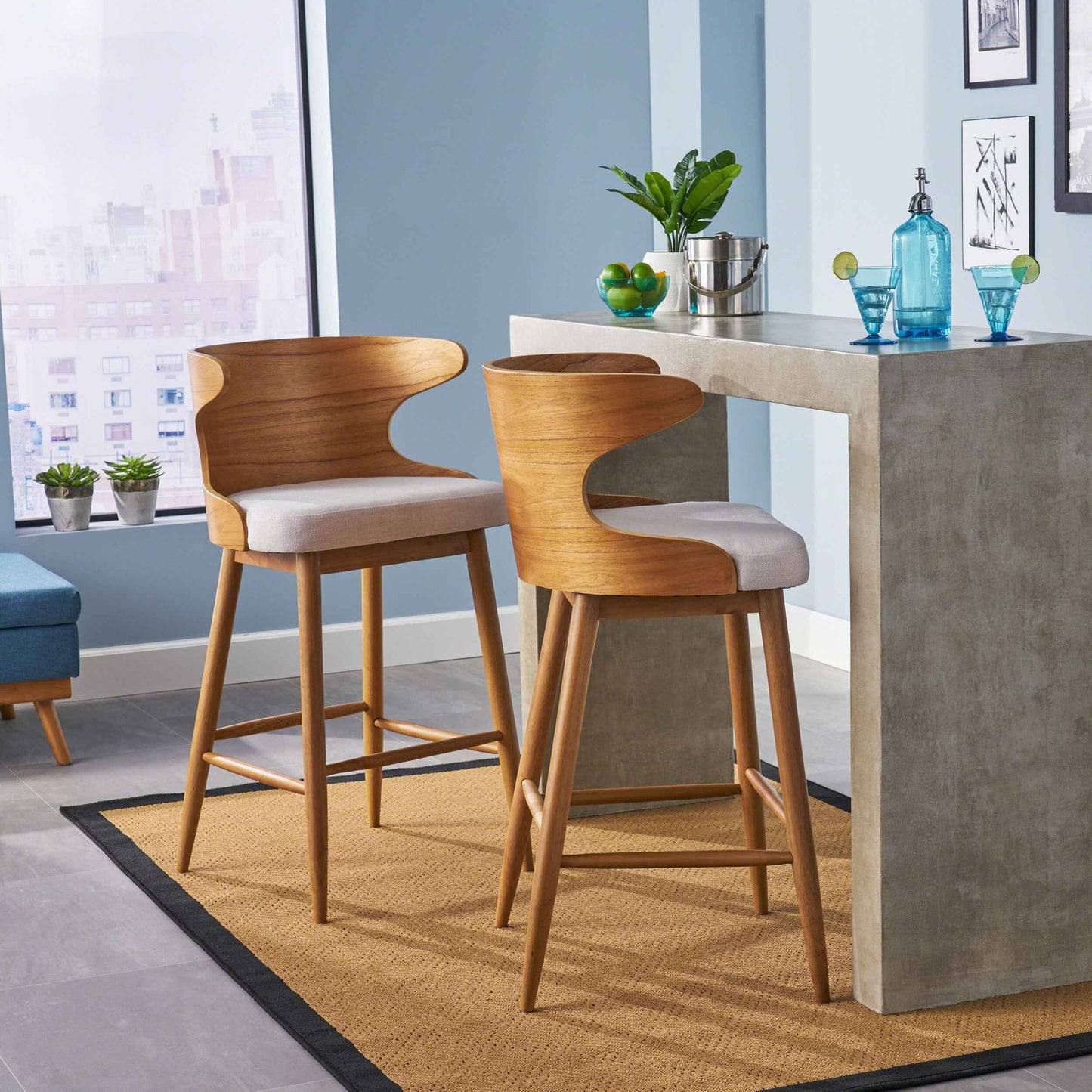 Ompare Mid-Century Bar Chairs | Set of 2 | Brown & White - Default - bar stools