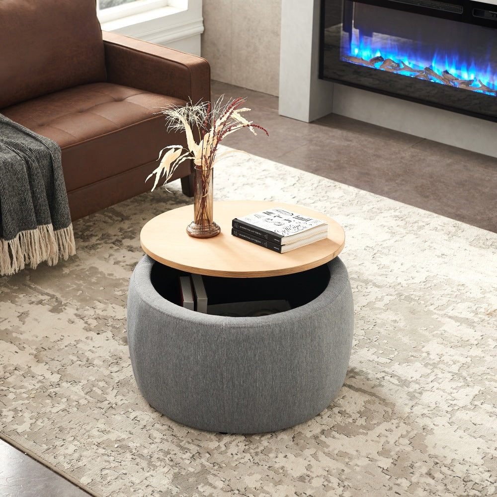 Misupo 1pc Round Storage Center Table | Tray Lid | Grey - Default - bench