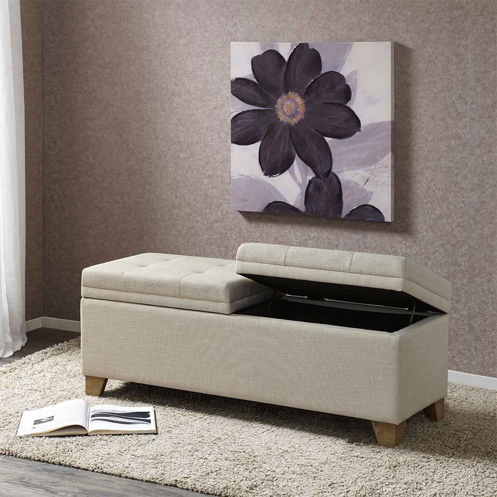 Hufum Bedroom Storage Bench | Beige - - beige bench wood
