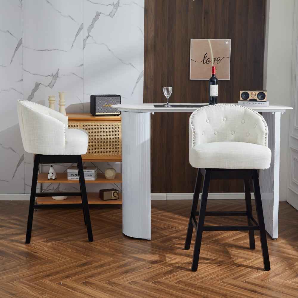 Pojuzo Swivel Bar Counter Stools | Set of 2 | Black & Beige - - bar stools