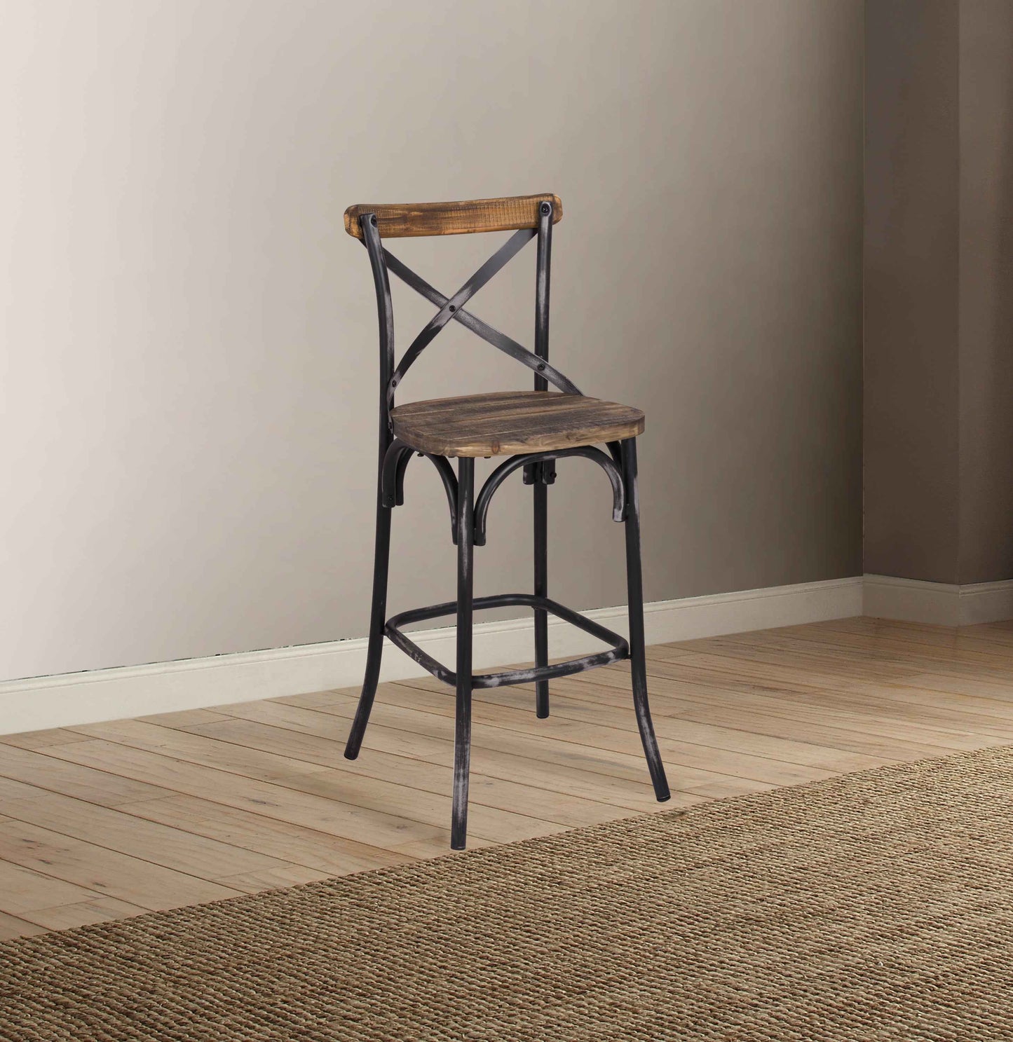 Zaire Industrial Bar Chair | 1 Piece | Black & Antique Oak - Default - bar stools