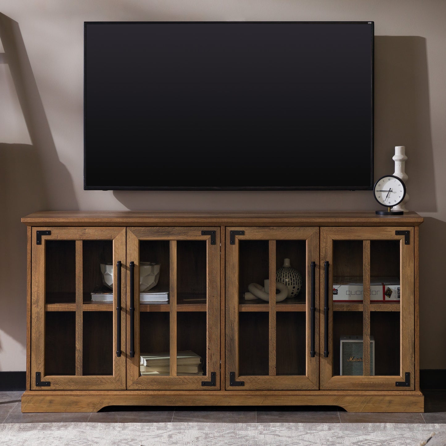 Tanitio Vintage Farmhouse TV Cabinet | Rustic Oak - Default - tv console