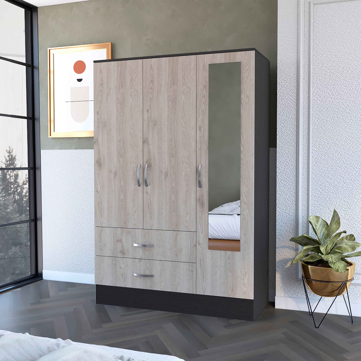 Blackrock Bedroom Mirror Wordrobe | Black Wengue & Light Gray - Default - dresser