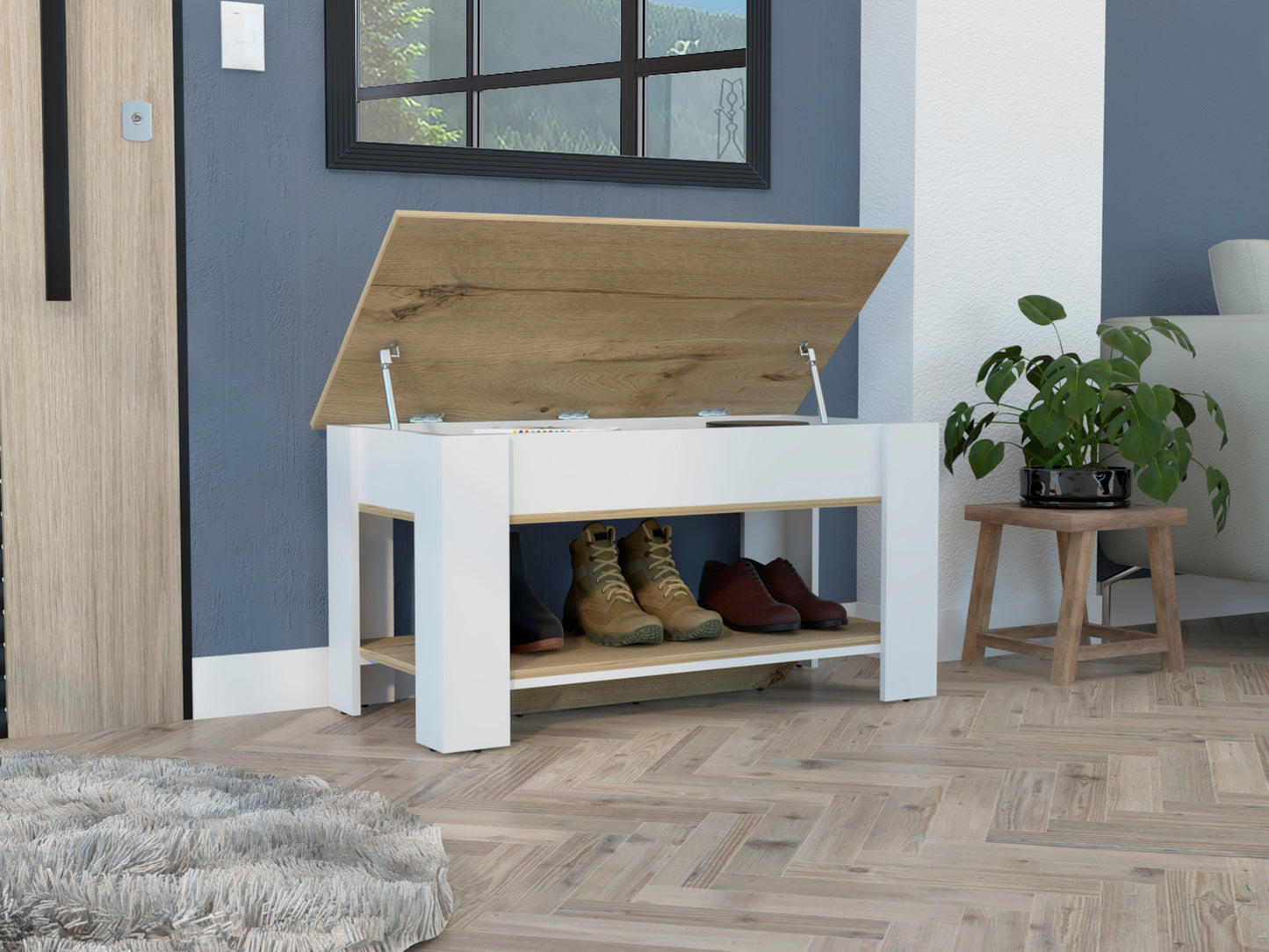 Karmen Storage Table Bench | Light Oak & White - - bench oak white