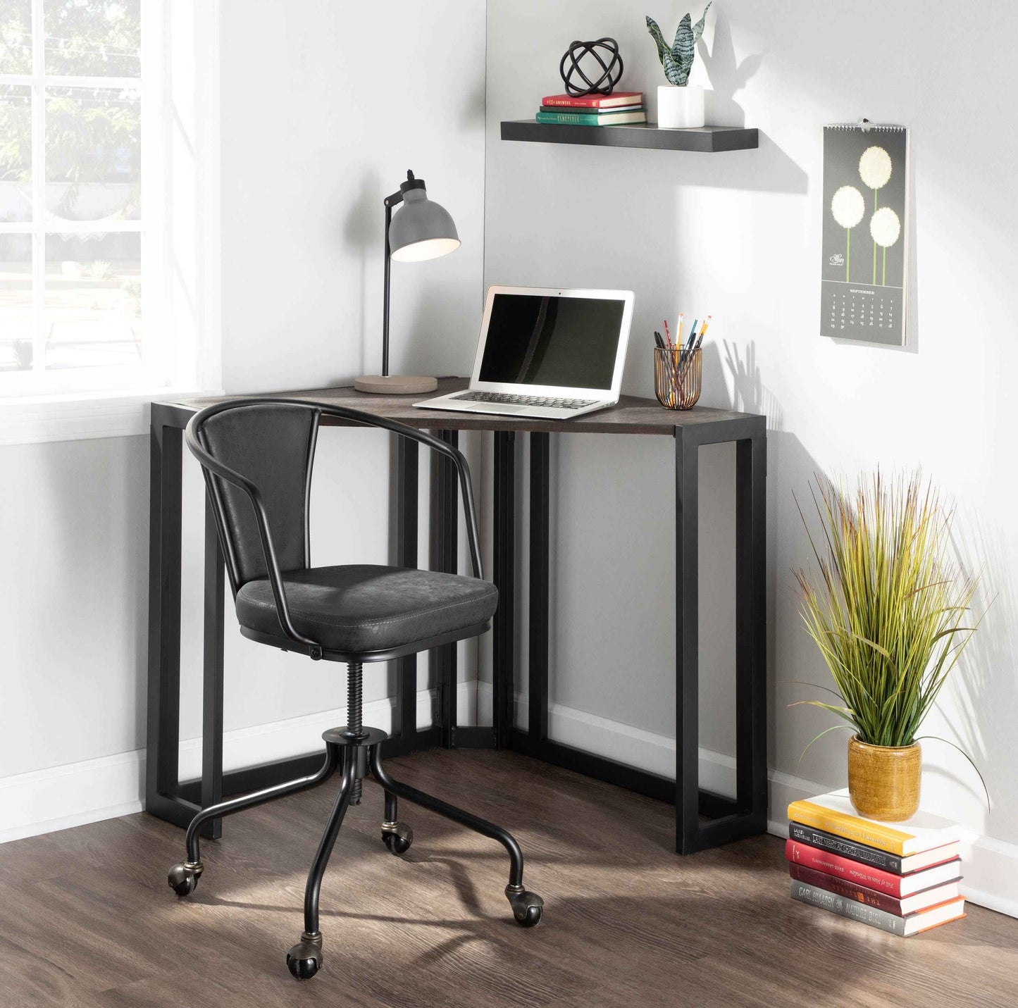 Homen Industrial Corner Desk | Espresso Brown - - black brown desk office