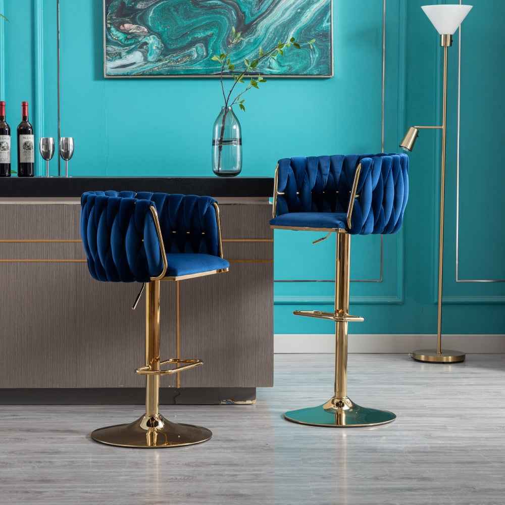 Erdonde Glam Swivel Bar Stools | Set of 2 | Navy & Gold - Default - bar stools