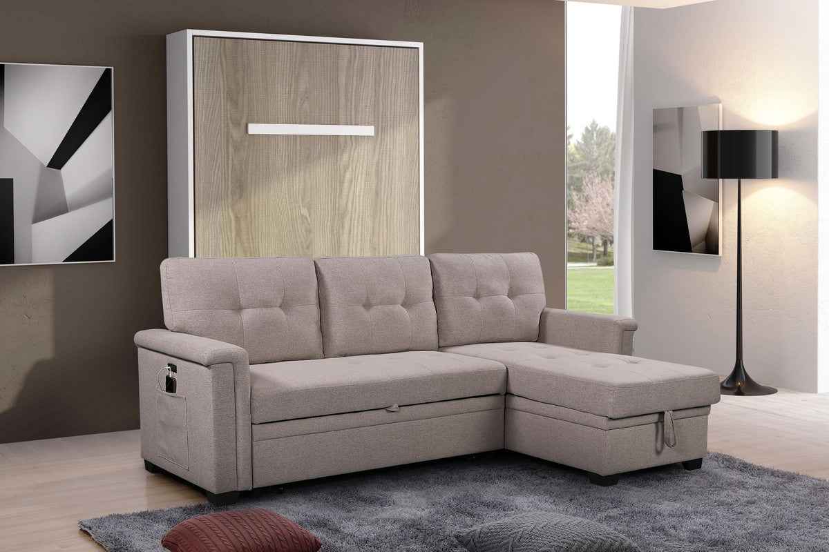 Ashlyn 84" Reversible Sectional Sofa | USB Charging Port | Light Gray - - grey sofa