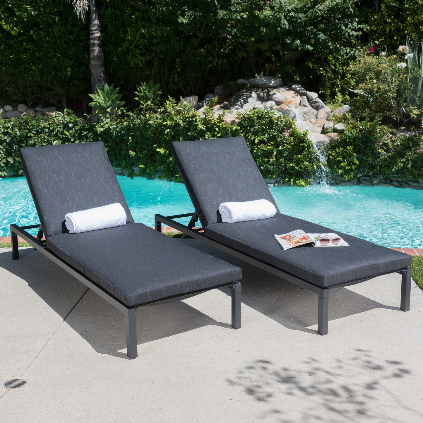 Navan 2-Piece Deck Lounge Chairs | Black - Default - garden furnishing