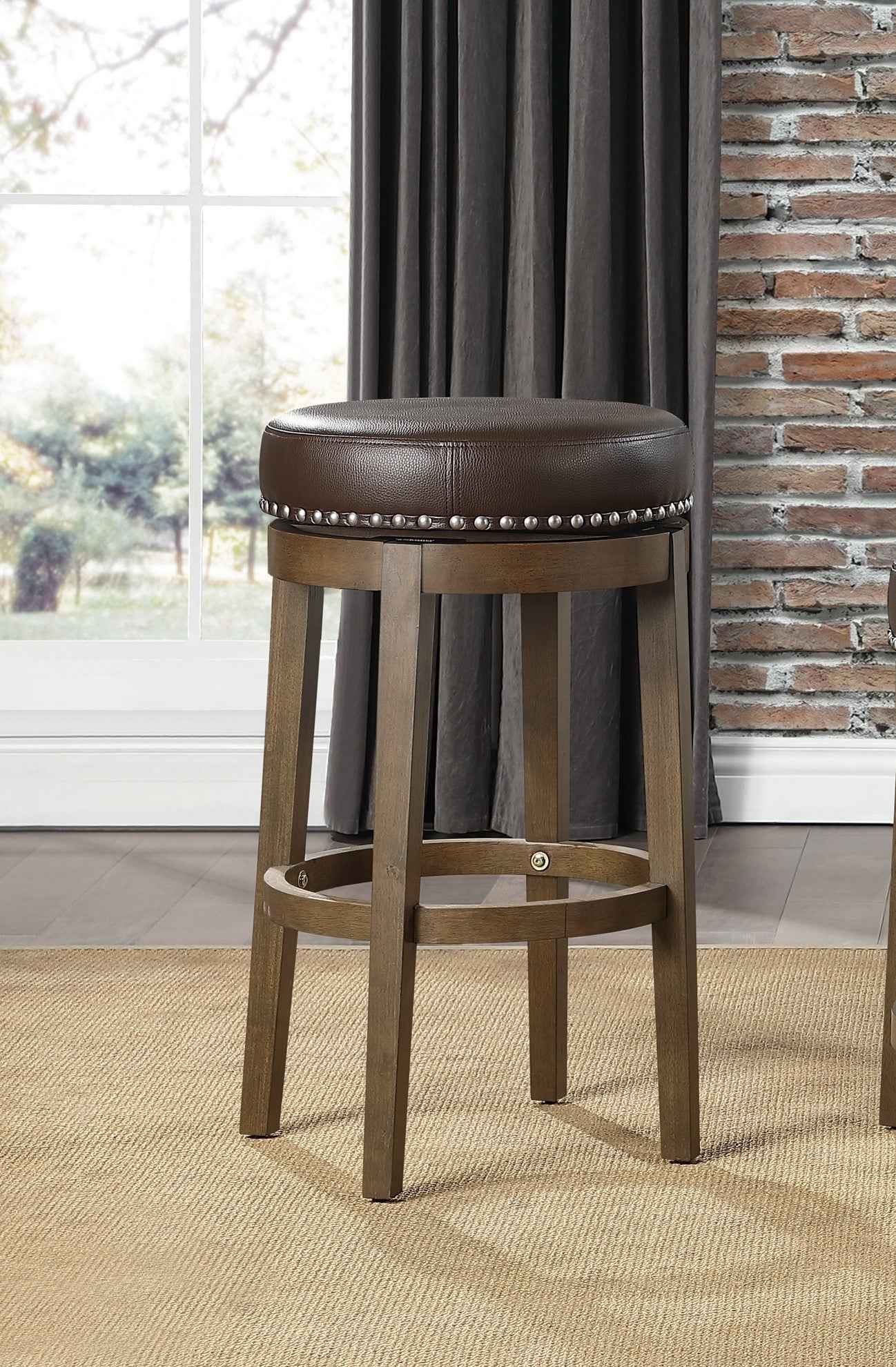 Doris Round Swivel Bar Stools | Set of 2 | Brown - Default - bar stools