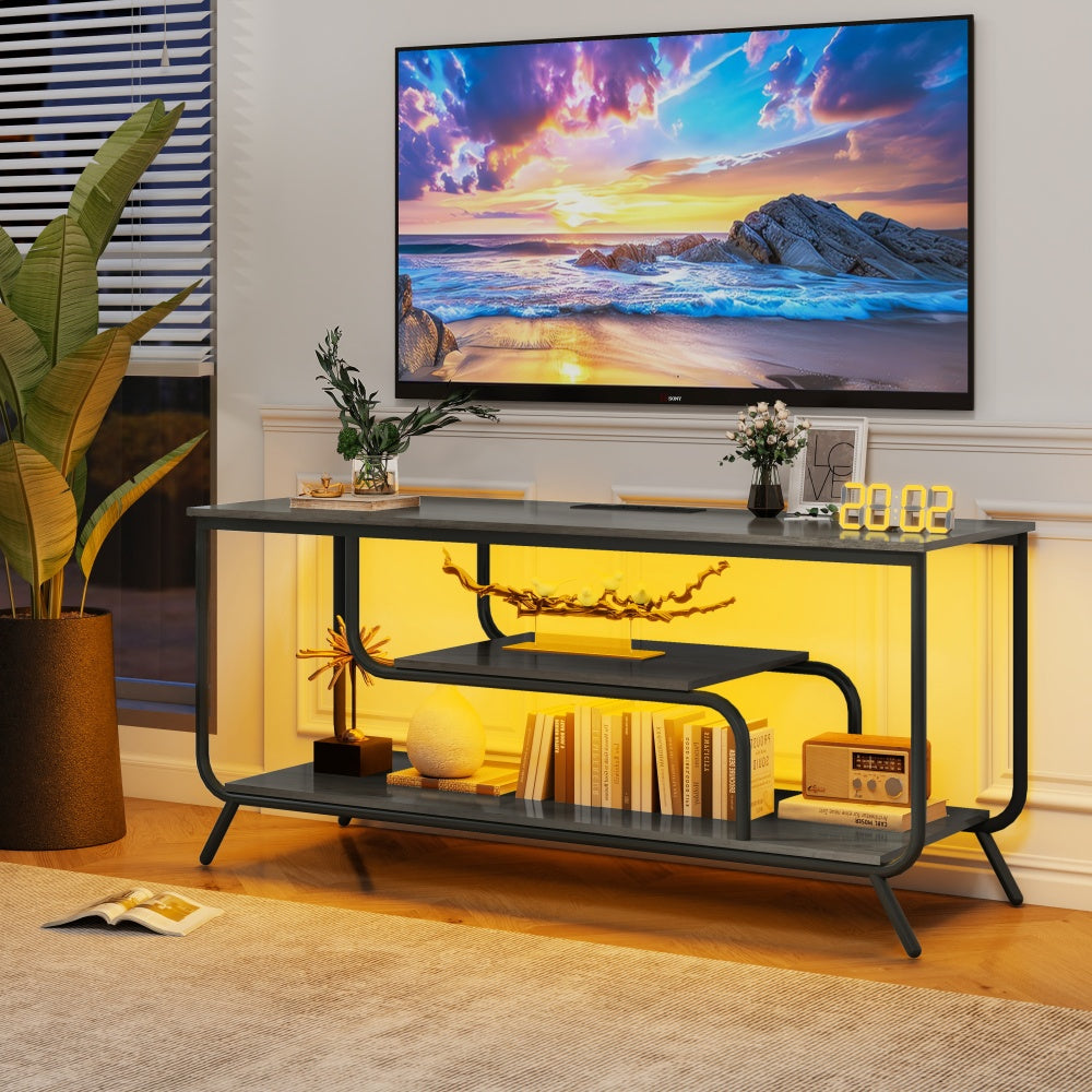 Punimat Industrial TV Stand | Power Outlets & LED Lights | Brown - Default - tv console