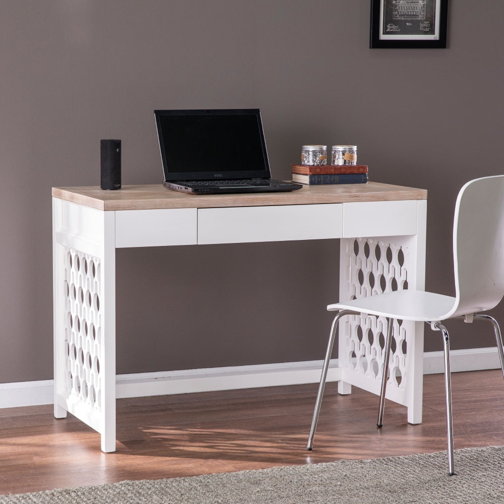 Wayliff Writing Desk | White & Light Brown - - brown desk office white