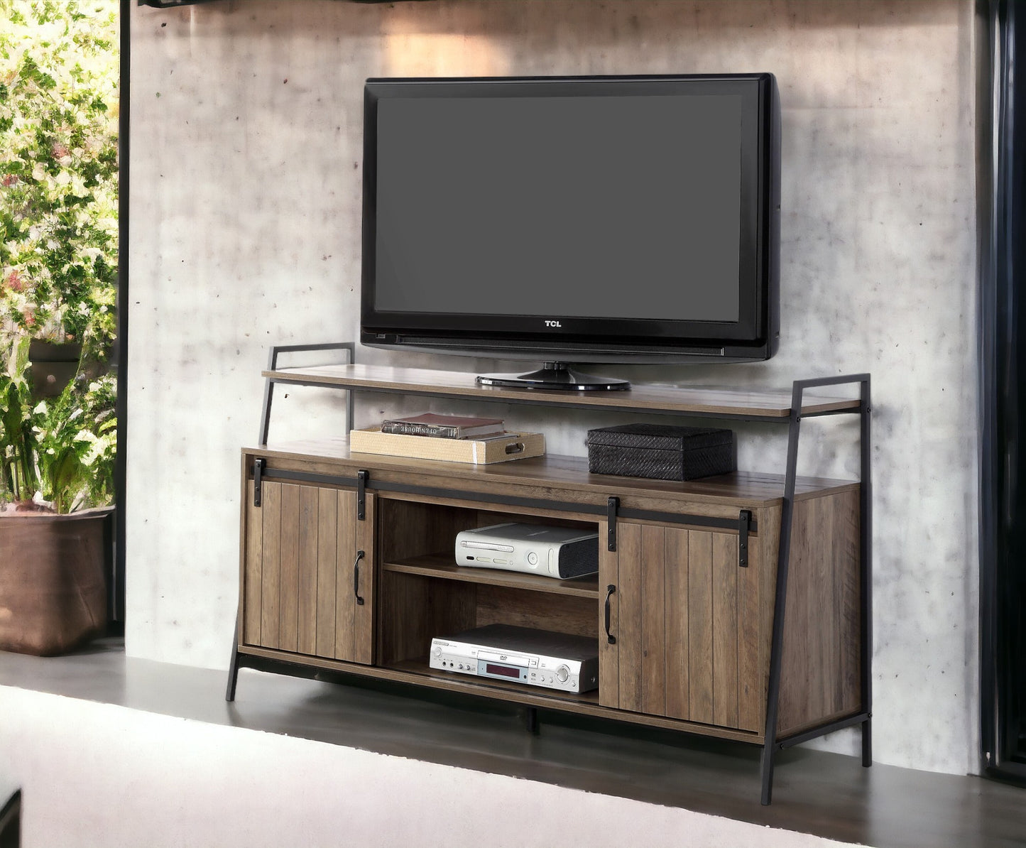 Rashawn Rustic TV Stand | Oak & Black - Default - tv console