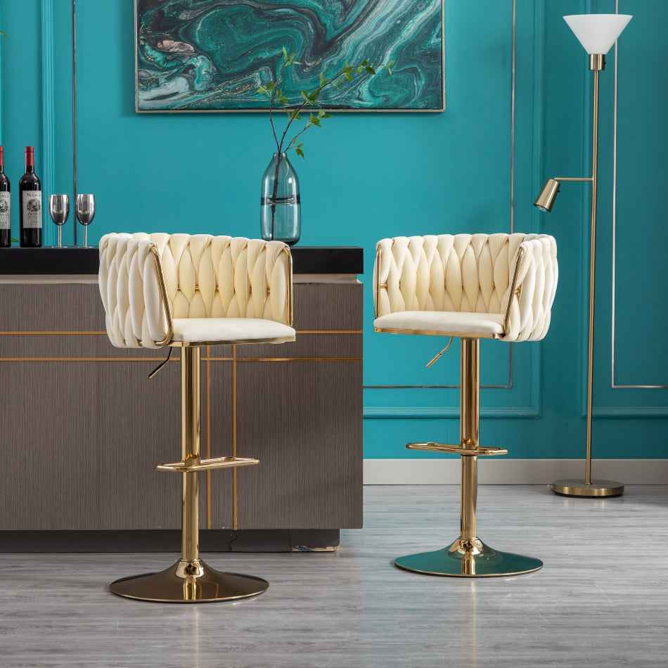 Erdonde Glam Swivel Bar Stools | Set of 2 | Beige & Gold - Default - bar stools