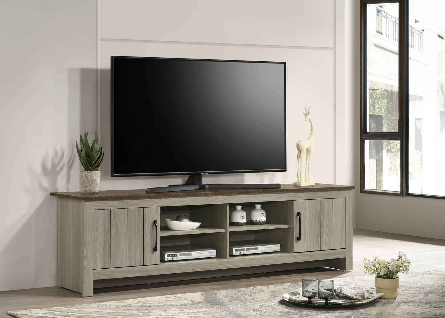 Nyla TV Stand Cabinet | Gray Oak - Default - tv console