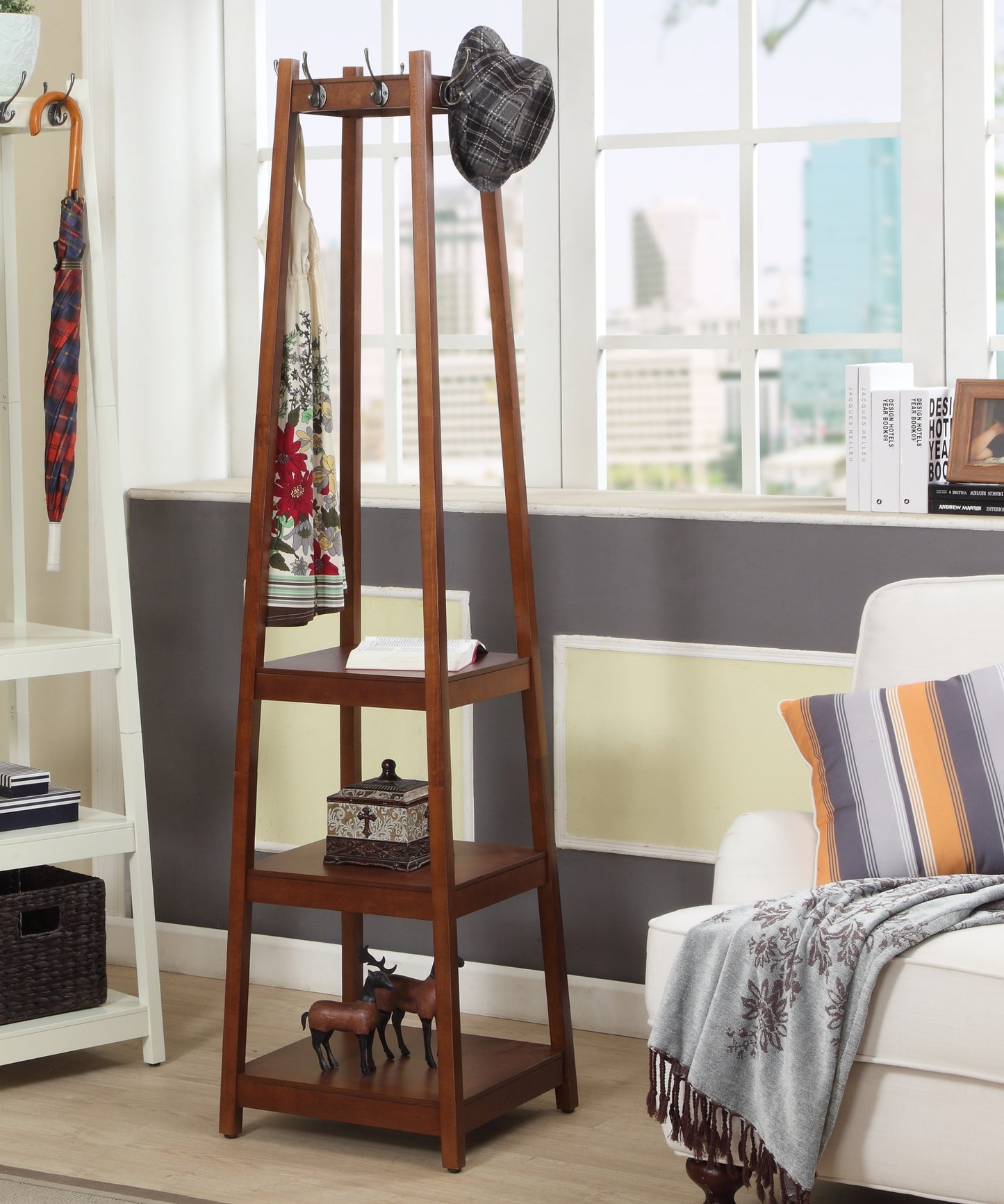 Vassen 3-Tier Coat Rack | Espresso Brown - - brown coat rack wood