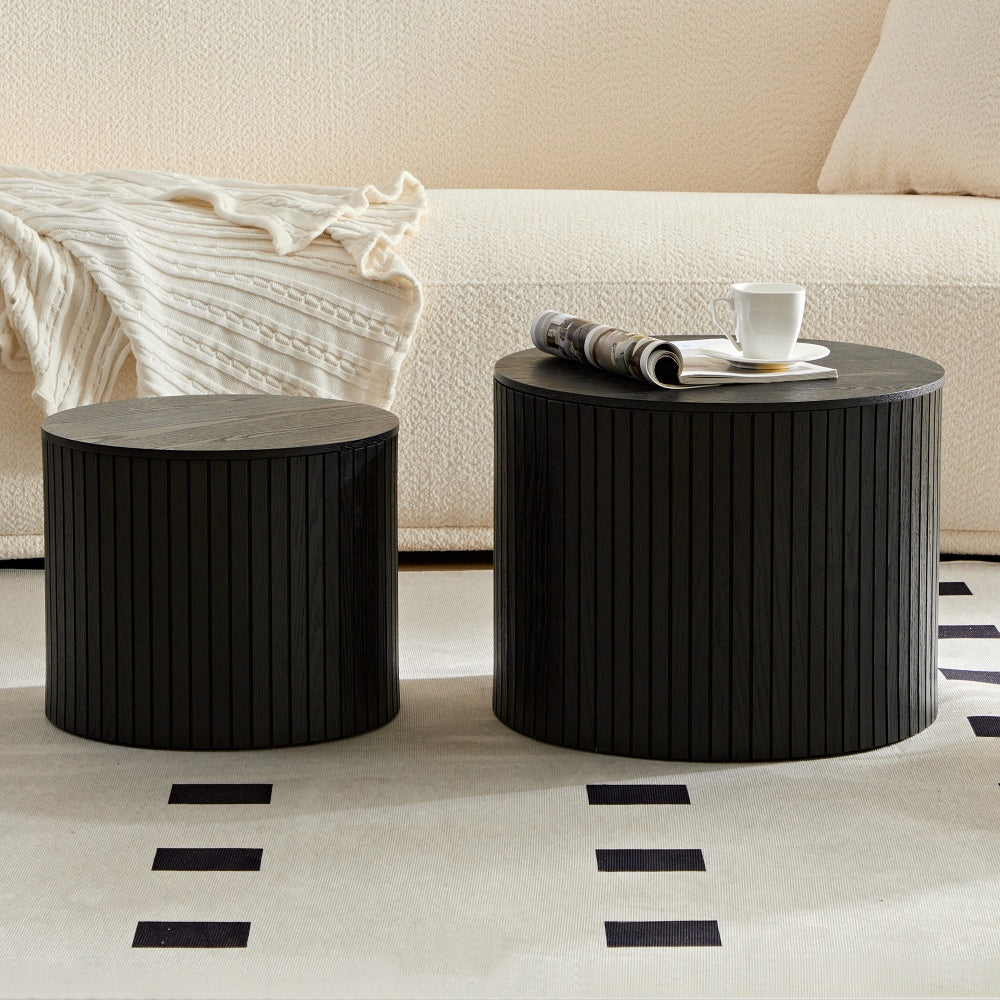 Yargor 2-Piece Handcrafted Round Coffee Table Set | Black - Default - tables