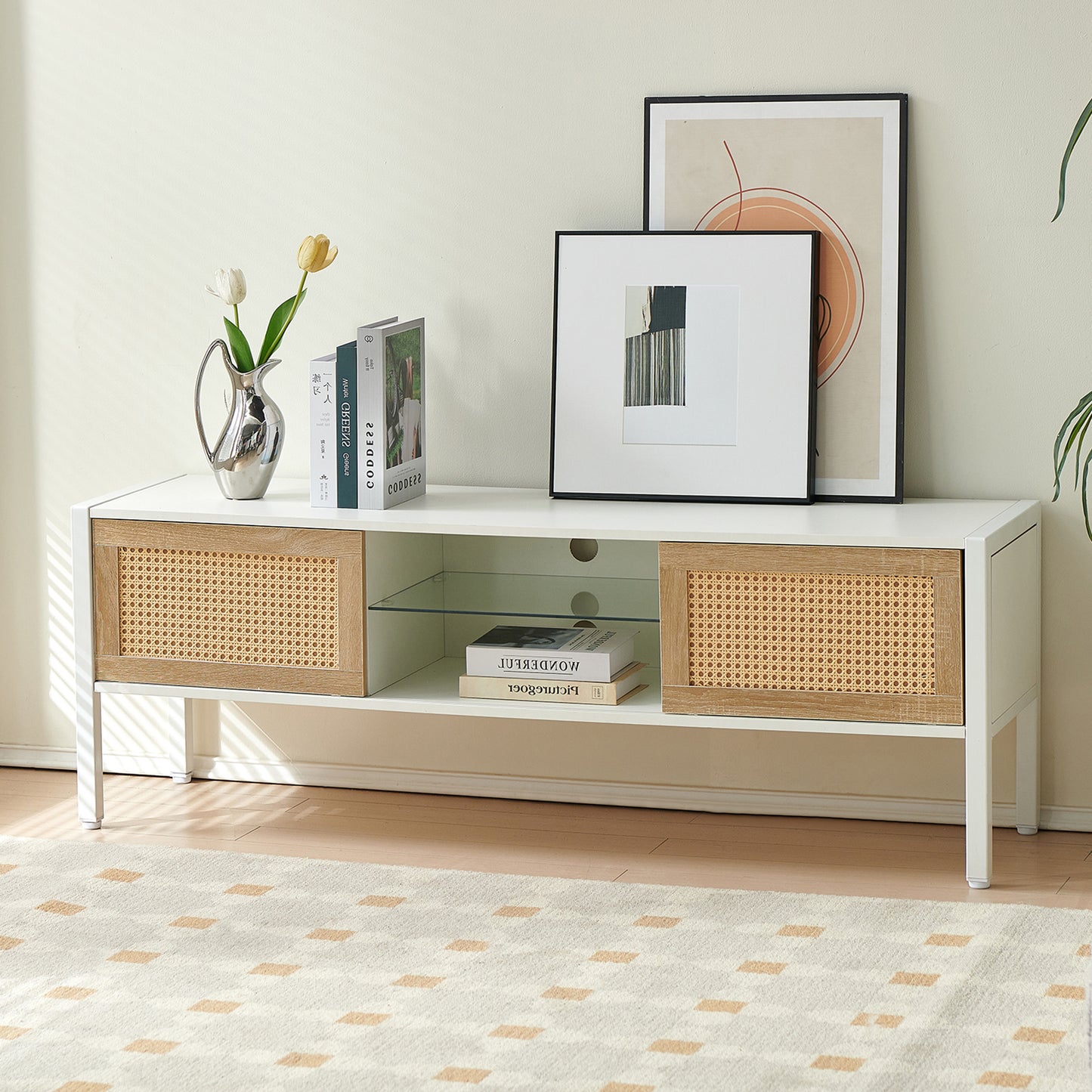 Pamoli 54' Rattan TV cabinet | White - Default - tv console