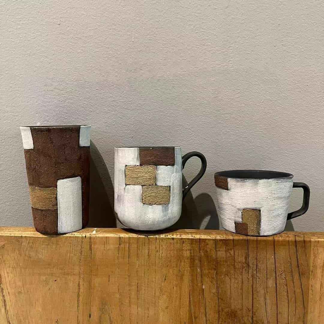 Coffee Mug Straight Cup Nostalgic Retro Japanese Style Handmade - - beige brown Ceramic cup off white