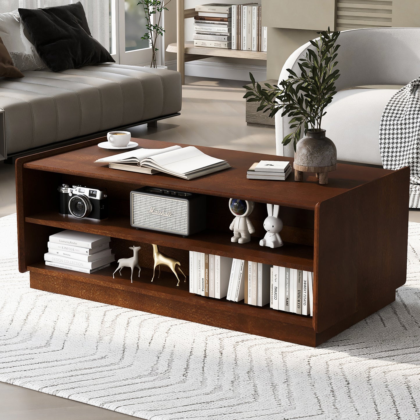 Tramie Rectangle Coffee Table | 4 Drawers & 2 Shelves | Brown - Default - brown coffee table