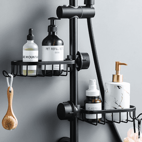 Aluminum Shower Rod & Rack - Two Shelfs - Aluminum black Shelf