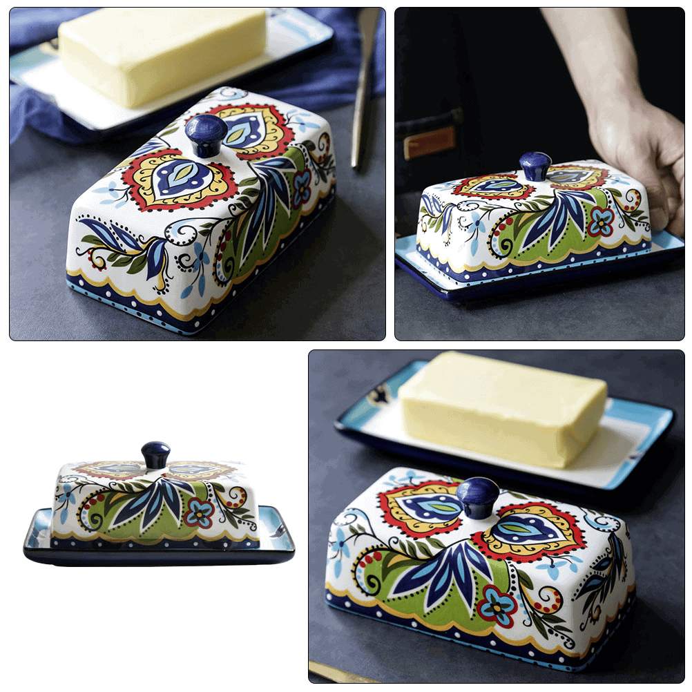 Pottery Butter Dish And Cheese Box Storage - - box Ceramic flowers Jar
