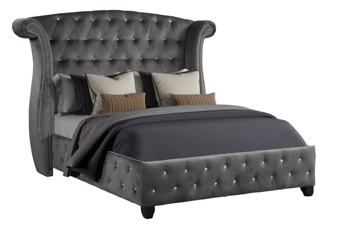 Sertont Classic Crystal Tufted Queen Bed | Dark Gray - Default - beds