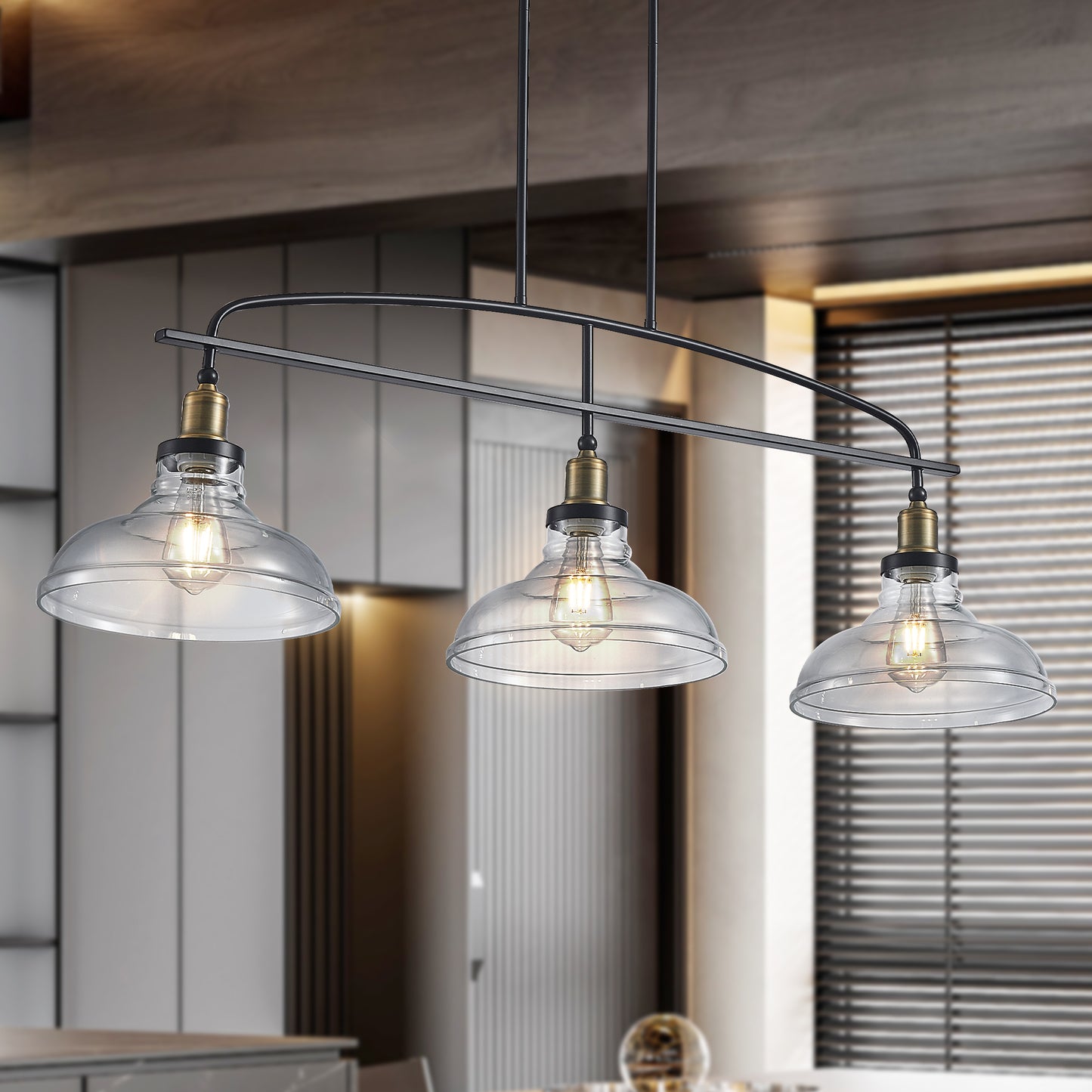 Seram Industrial 3-Light Pendant Chandelier | Black - Default - chandeliers