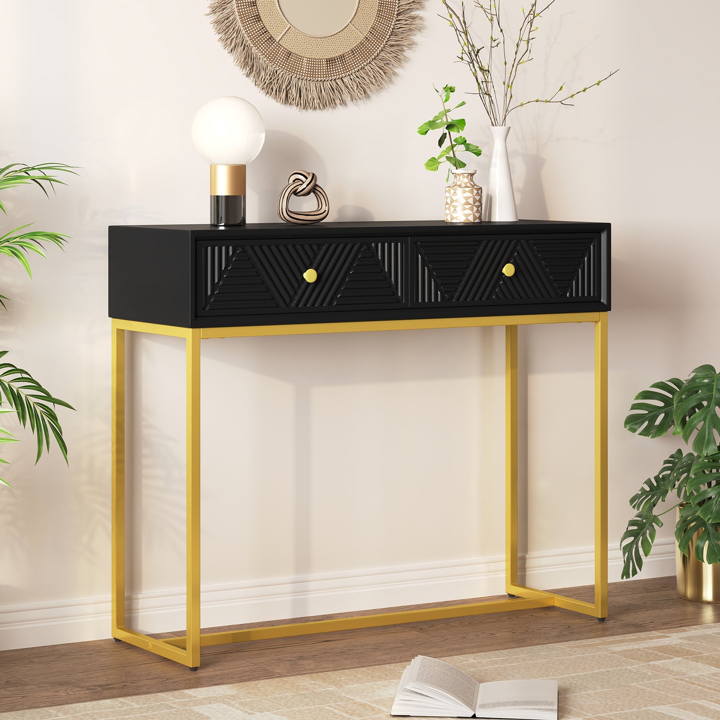Sarmeli Sleek Console Table | Stripe Design | Black - Default - tables