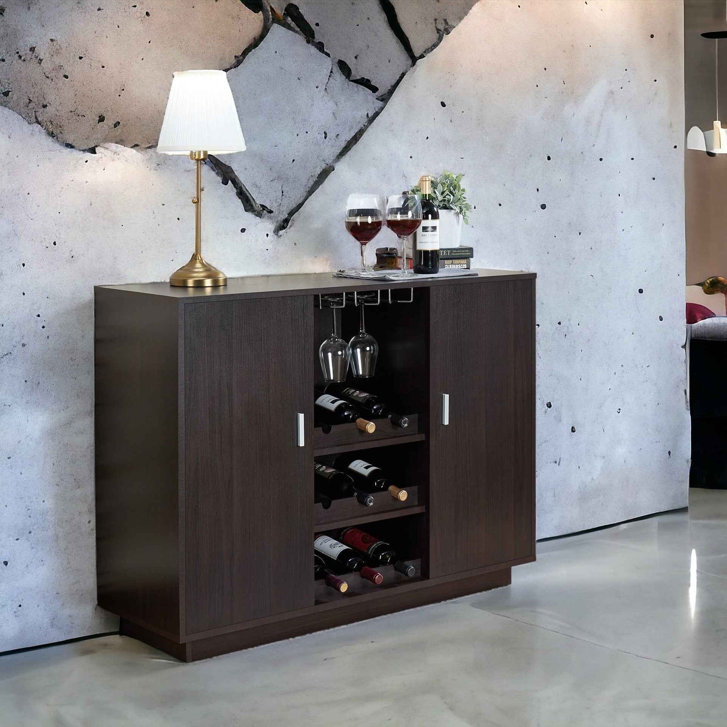 Hazen Wine Cabinet | Espresso Brown - - brown cabinet wood