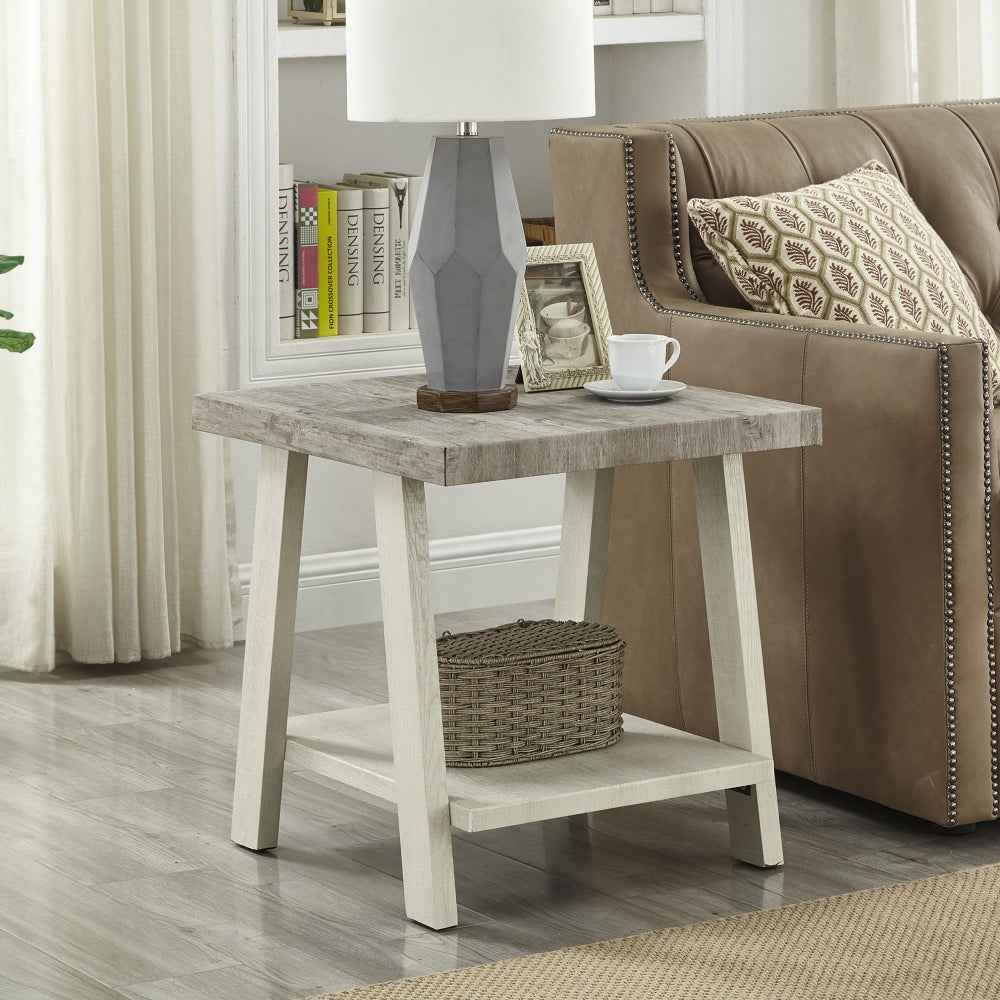 Athens Farmhouse End Table | Weathered Gray & Beige - Default - tables
