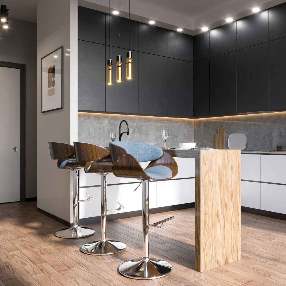 Feroto Mid-Century Swivel Bar Stool | Denim Blue - - bar stools