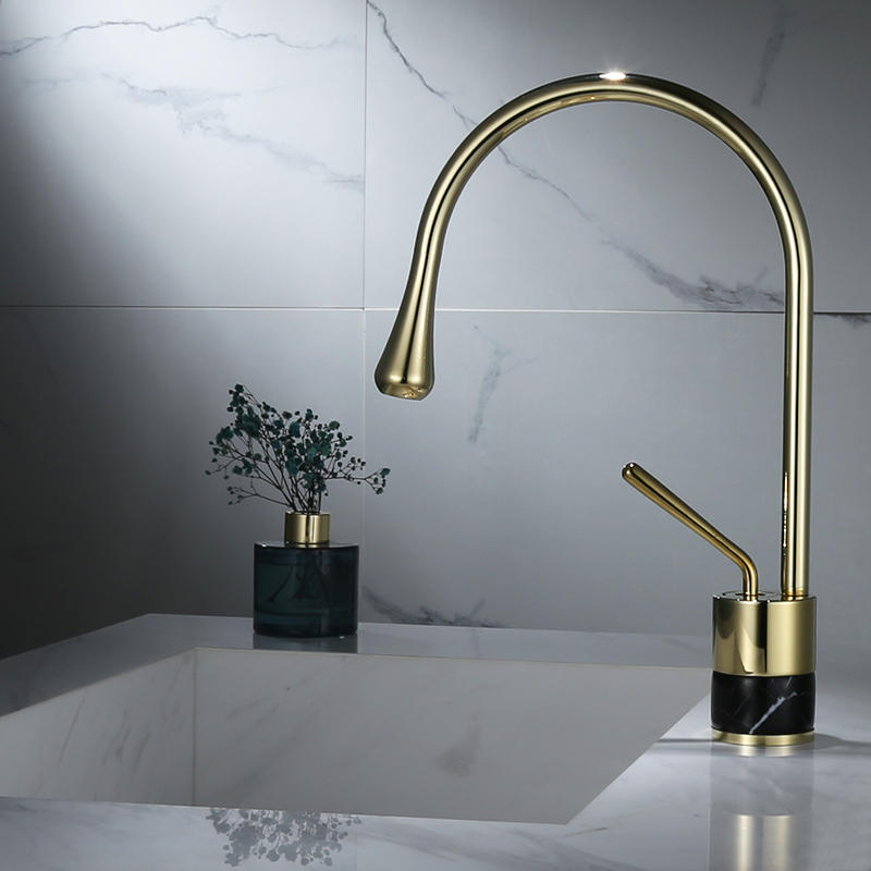 Ritaflo Gold Single-Handle Bathroom Faucet - Gold - Black Marble Low Profile - bathroom faucet chrome silver gold gold & black gold & white low profile rose gold short silver single handle