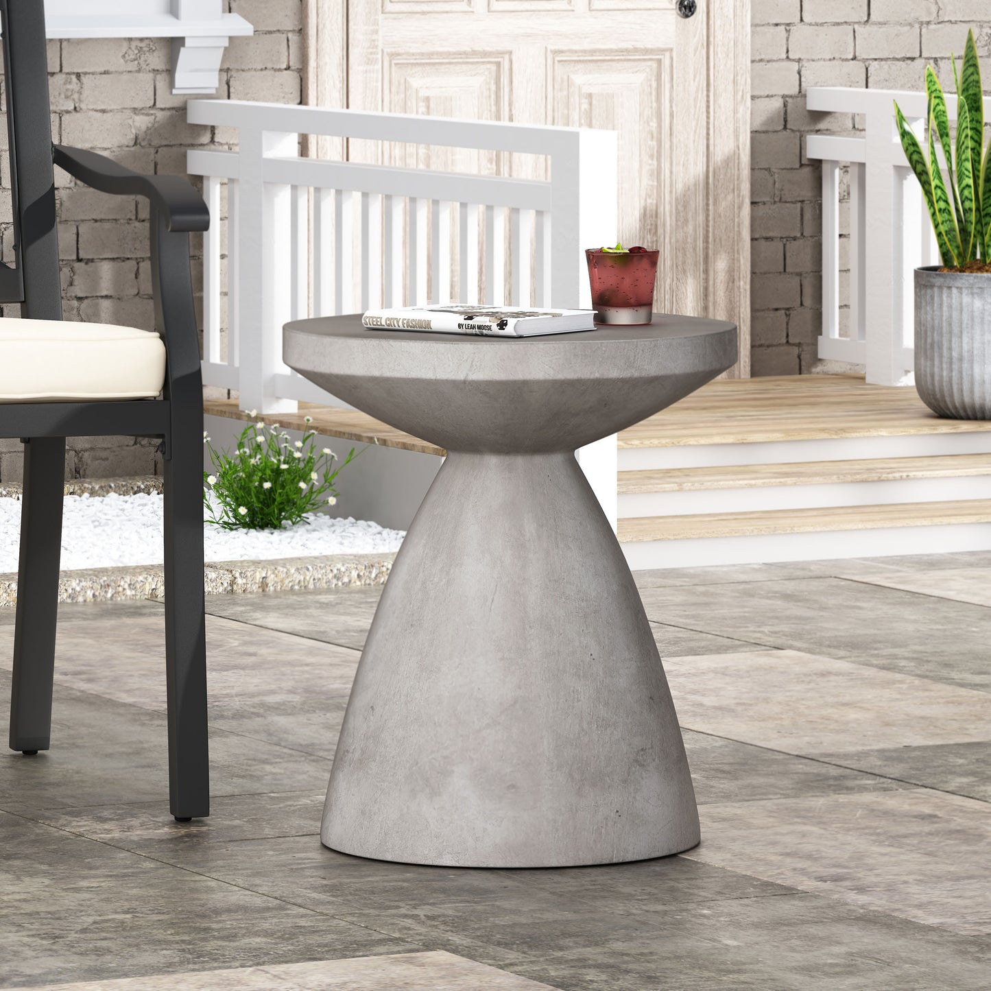 Lactus Outdoor Concrete Side Table | Grey - Default - garden furnishing