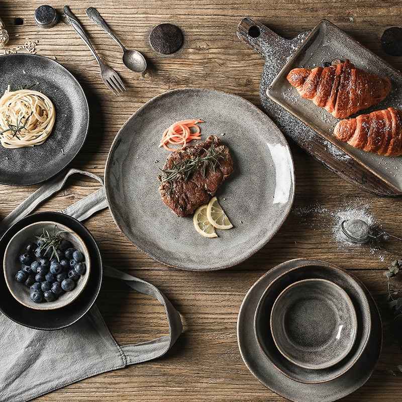 Creative Ceramic Tableware - - beige black grey Plate Tableware