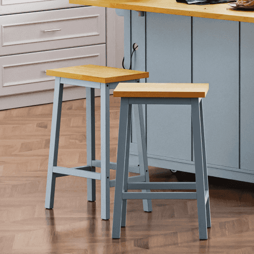 Gobino Solid Wood Bar Stools | Set of 2 | Petrol - Default - bar stools