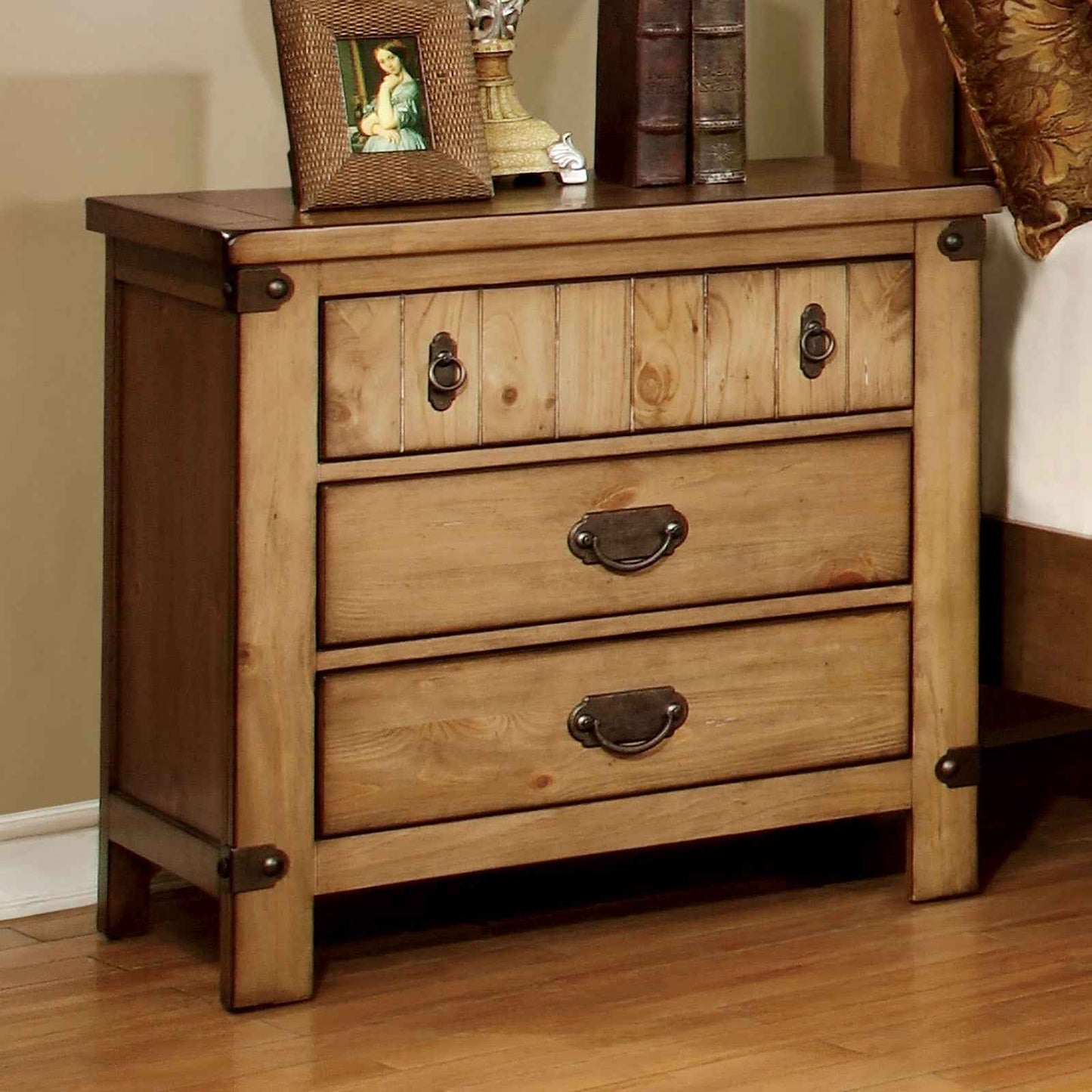 Hiday Rustic Bedside Table | Weathered Oak - Default - nightstand