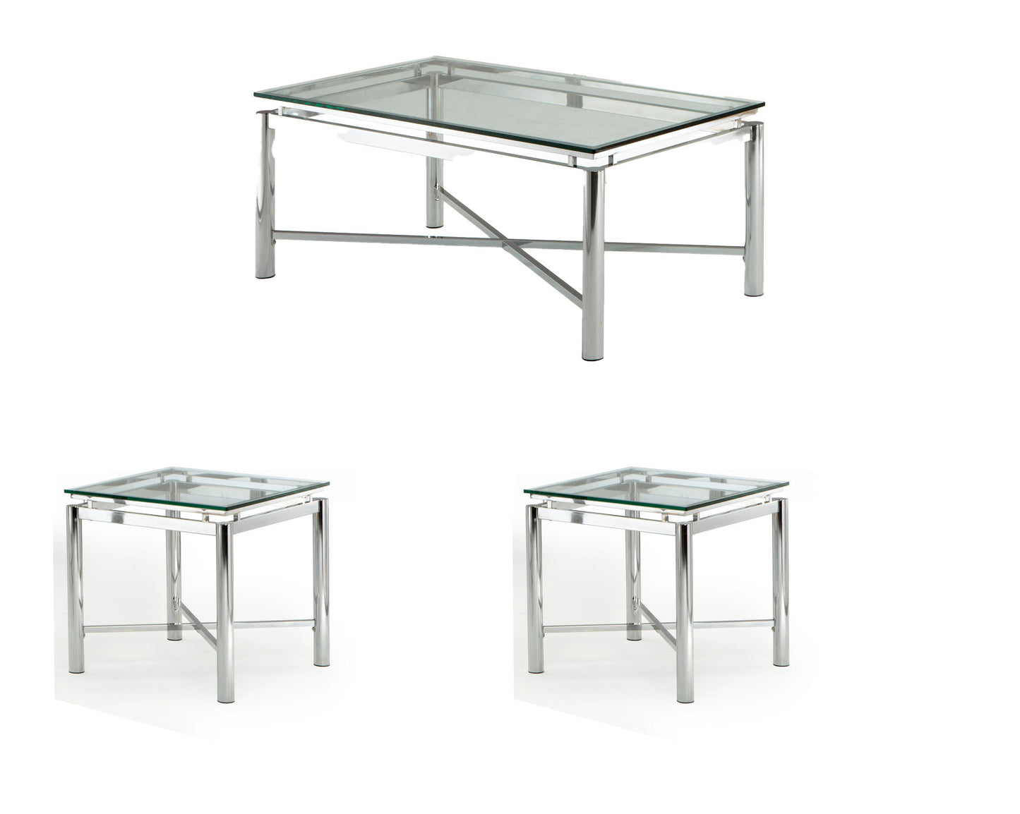 Nova 3-Piece Glass Table Set | Silver - Default - tables