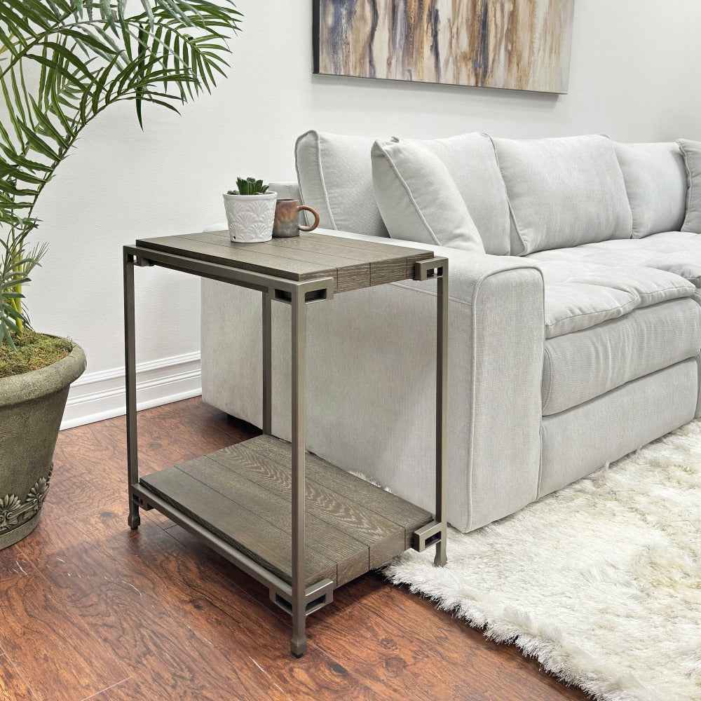 Corbeta Side Table | Metal Frame & Wood | Aged Taupe - Default - tables