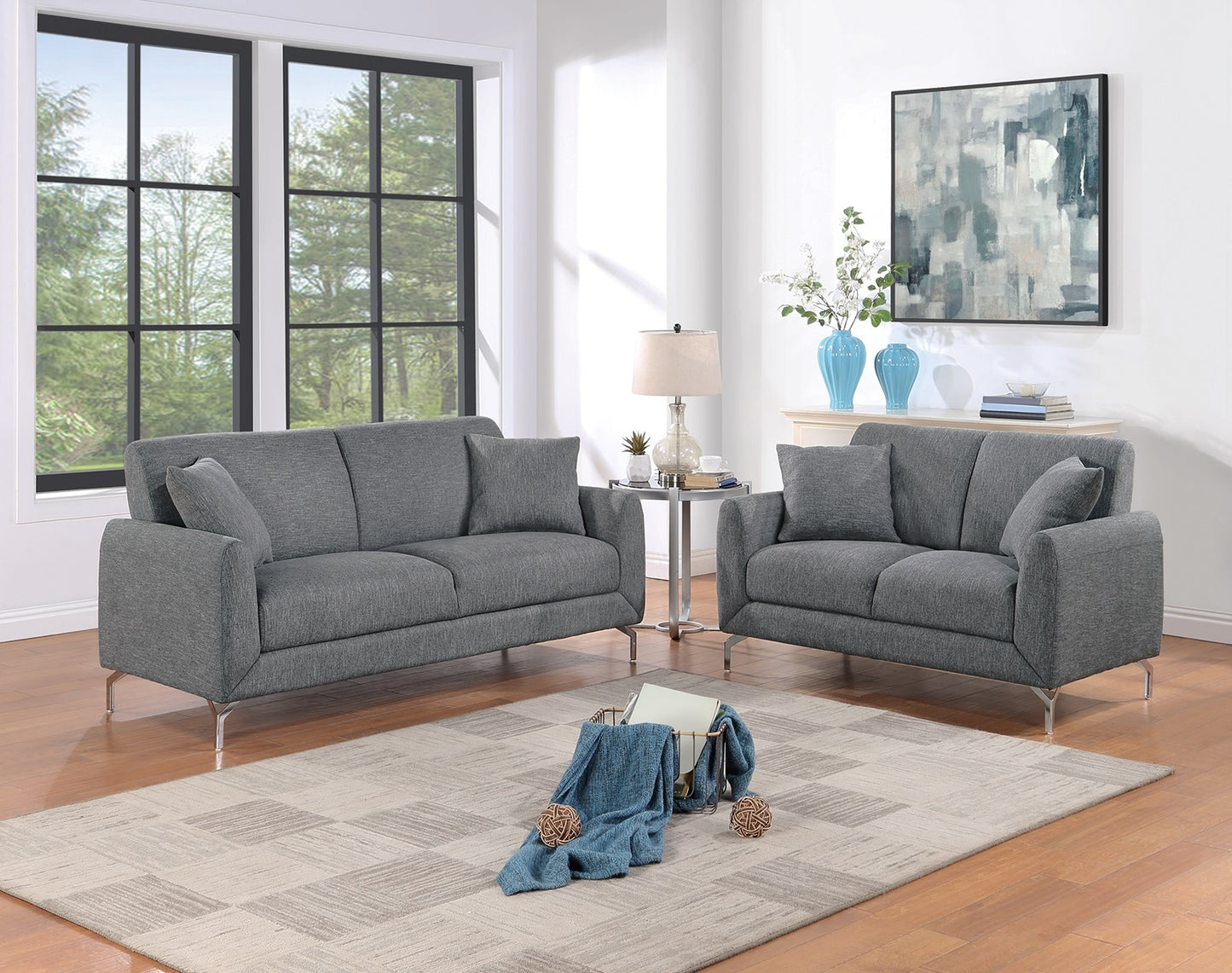 Sentia 2pc Sofa Set | Dark Gray - - sofa