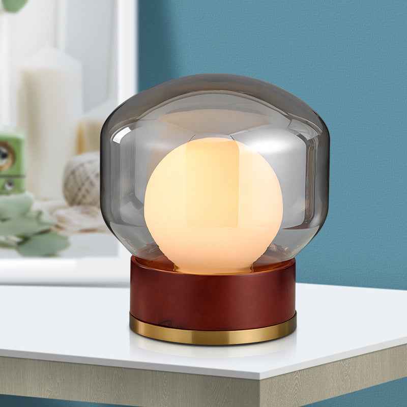 Wood & Glass Desk Lamp - Red - Table