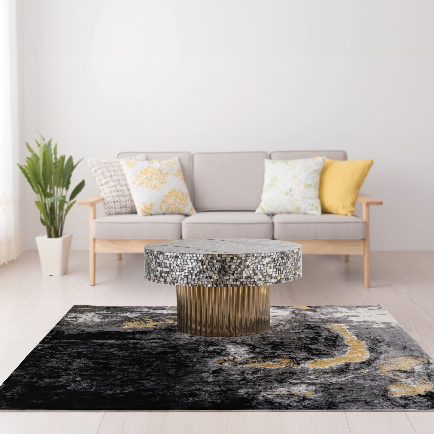 Κowell Μosaic Coffee Table | Stainless Steel Base | Mosaic & Bronze - Default - tables