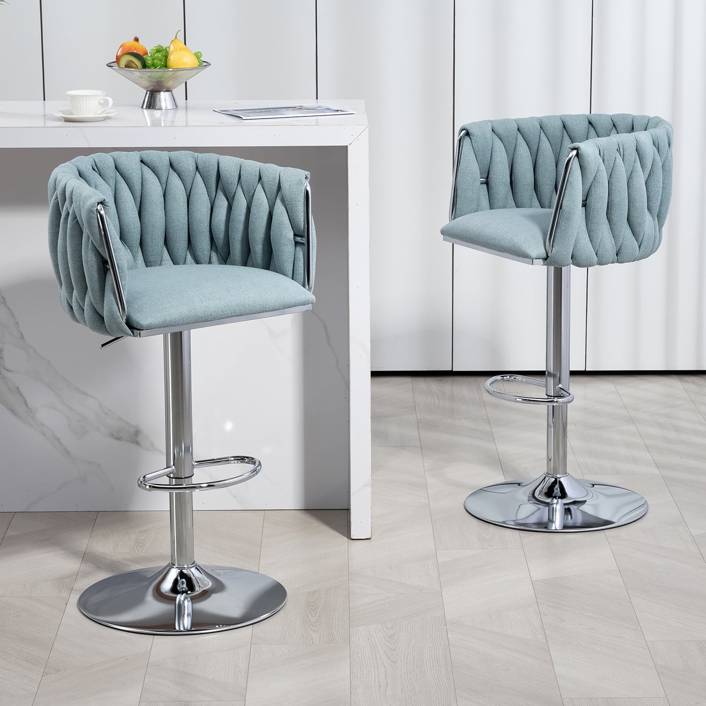 Nepott Modern Swivel Bar Stools | Set of 2 | Ocean Teal - Default - bar stools