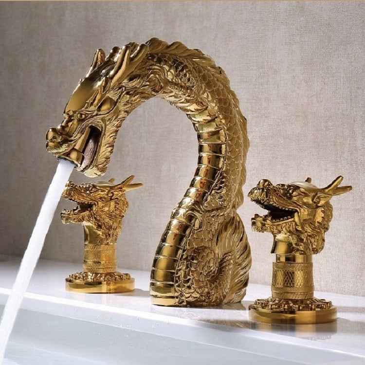 Krantique Widespread Bathroom Faucet - Gold - 3-piece bronze gold vintage widespread