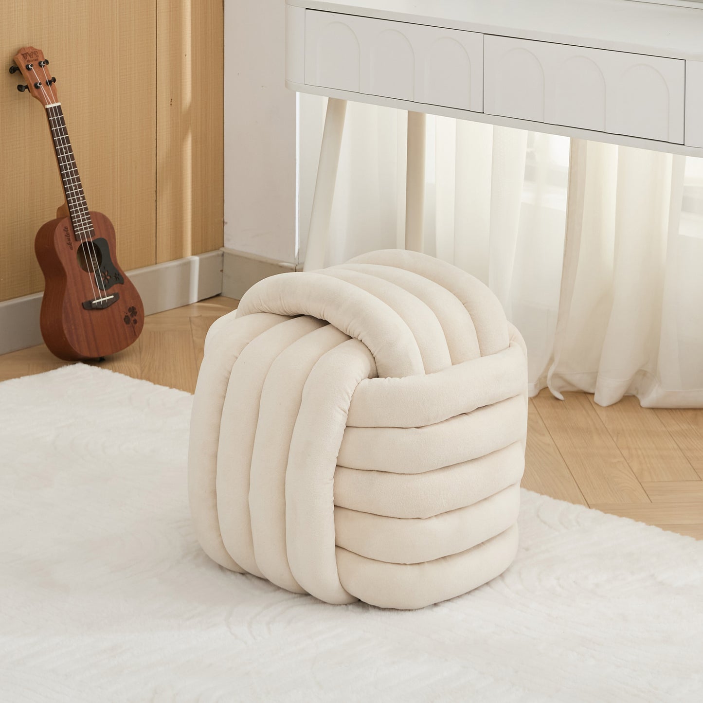 Socod Modern Knot Design Ottoman Stool | Beige - Default - bench