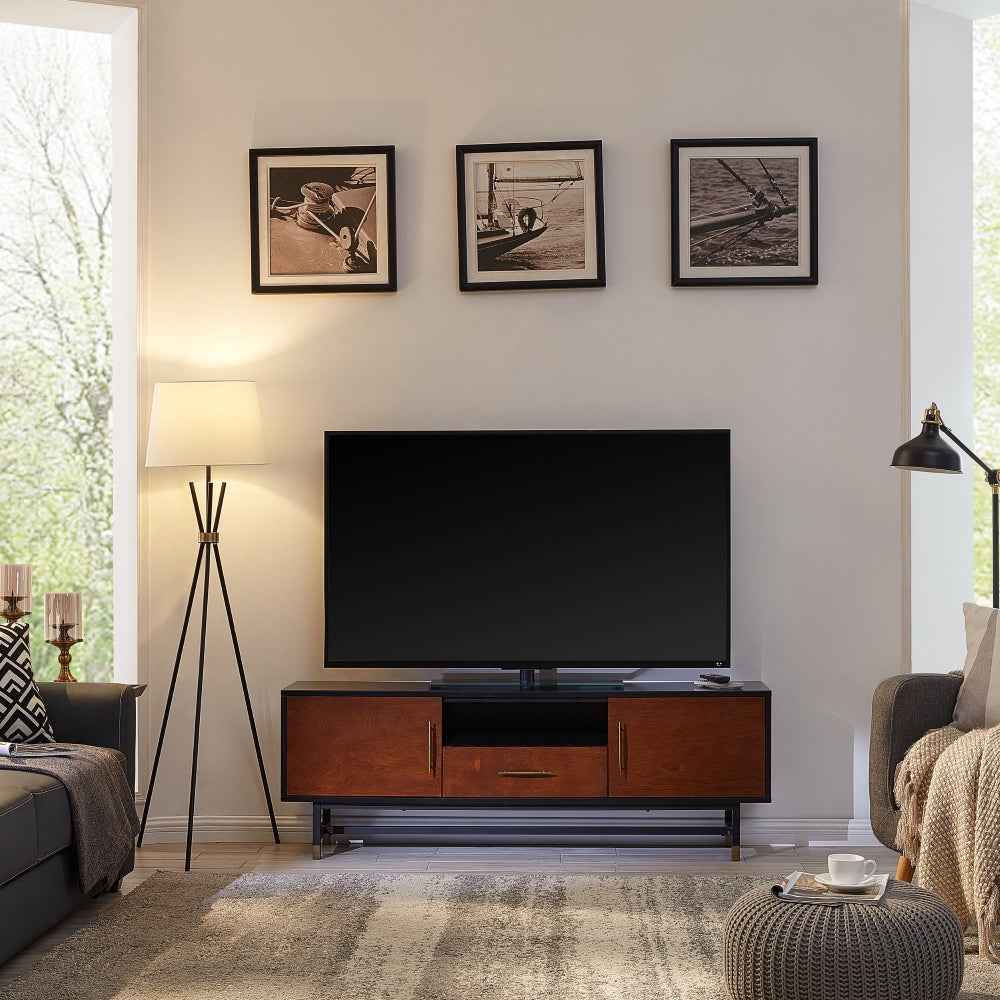 Blynn Mid-Century TV Media Console | Black & Brown - Default - tv console