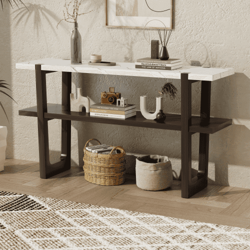 Dobizi Narrow Console Table | White & Espresso - Default - tables Wood