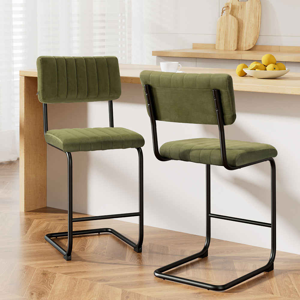 Longen Velvet Bar Stools | Set of 2 | Green - -