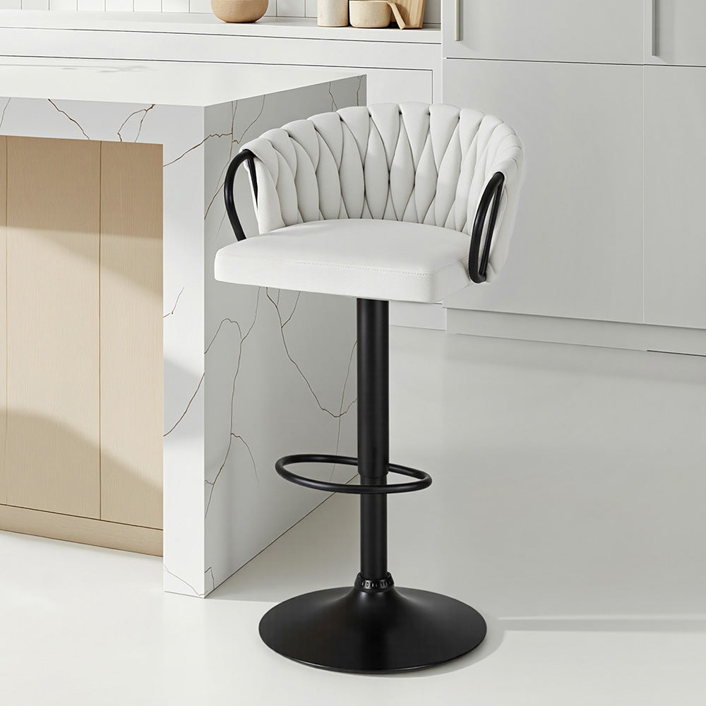 Stylish NORDIQE Foldeer Bar Stool in velvet ivory featuring a unique quilted backrest — perfect for modern kitchen spaces