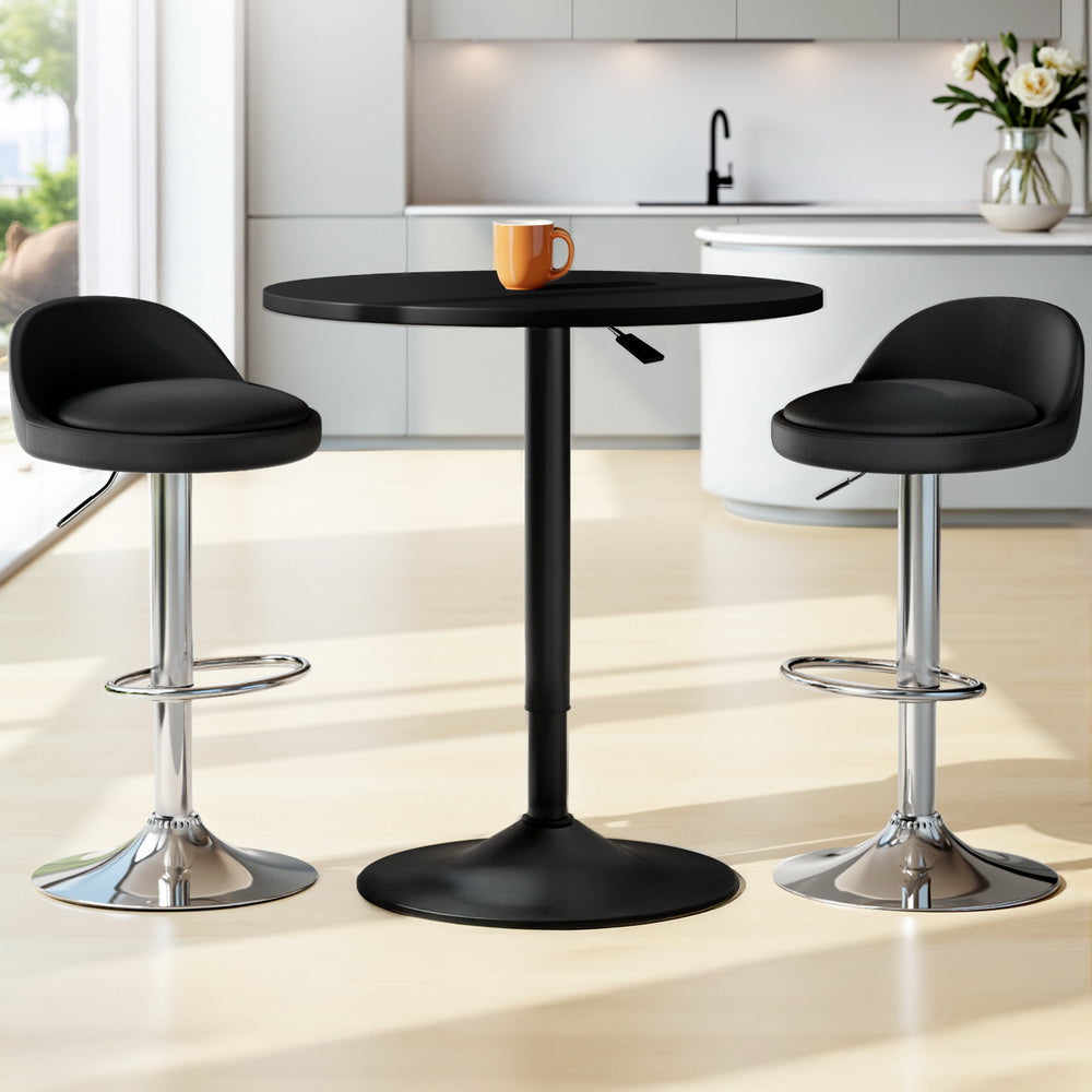 Modern NORDIQE Kalimba Bar Table Set in sleek black with chrome accents — featuring adjustable height and minimalist design.